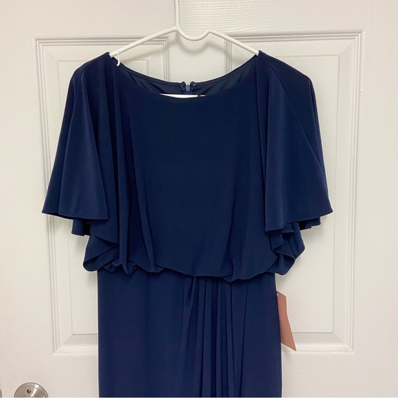 NWT BHLDN Lena in Navy Flutter Sleeve Jersey Slit Front Maxi Dress Gown 4 - Picture 3 of 11